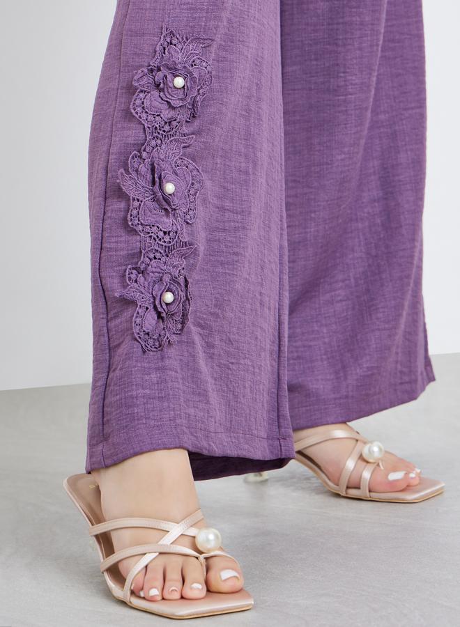 Amirah Women Corsage Detail Maxi Shirt and Pants Modest Set - Image 5